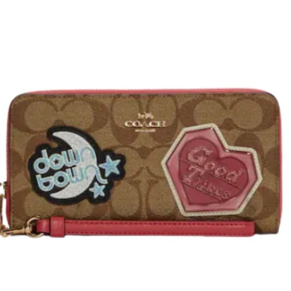 Coach LONG ZIP AROUND WALLET IN SIGNATURE CANVAS WITH DISCO PATCHES - Picture 4 of 4